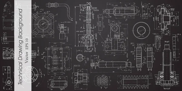 Rysunek techniczny na czarnym tle. Rysunek budowy maszyn . — Wektor stockowy