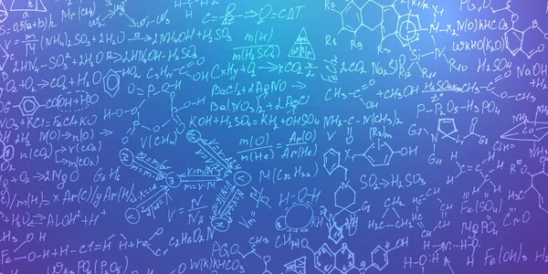 Wissenschaftliche Formeln mit Molekülen. handgeschriebene Formeln Hintergrund. Buchstaben und Zahlen . — Stockvektor