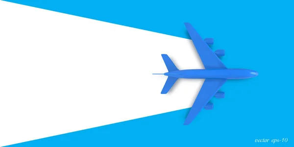 Avión sobre un fondo azul, vista superior .Banner para viajes y vacaciones de verano. . — Vector de stock