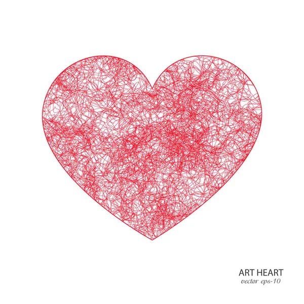 Red Heart White Background Abstract Heart Made Lines — Stock Vector