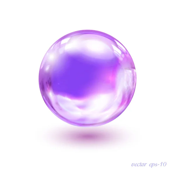 ガラスボールベクトル バイオレット 紫のクリスタルマジックボール ラベル 広告のための現実的なバルーン — ストックベクタ