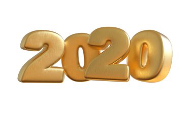 Altın harfler 2020. Yeni yıl sembolü beyaz arka planda 3D çizim .
