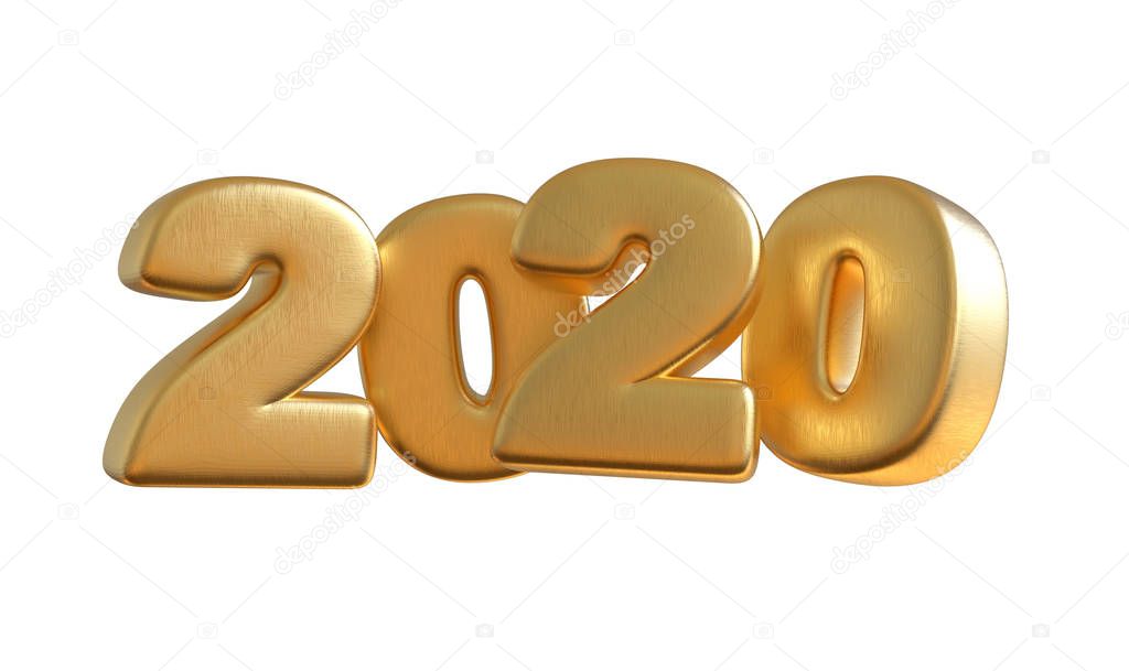 Gold lettering 2020 .New Year symbol on a white background .3D rendering - Illustration .