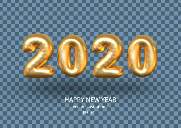 Feliz Año Nuevo 2020 Inflatable Números Oro 2020 Vector Inscripción — Archivo Imágenes Vectoriales