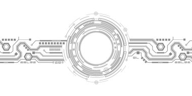 Beyaz bir arkaplanda teknolojik çizim. HUD elementi. Fütürist teknoloji arka planı. Vektör illüstrasyonu.