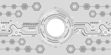 Beyaz bir arkaplanda teknolojik çizim. HUD elementi. Fütürist teknoloji arka planı. Vektör illüstrasyonu.
