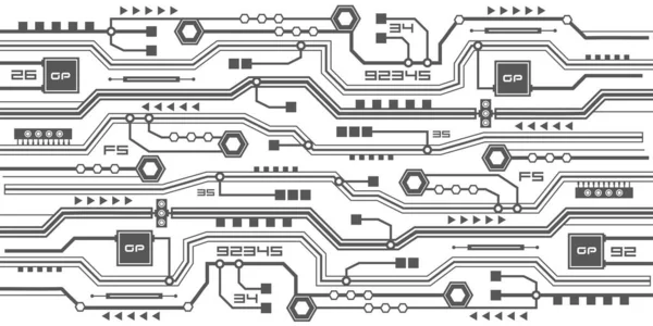 Technologische Banner Achtergrond Elektronische Printplaat Witte Achtergrond Technische Tekening Van — Stockvector