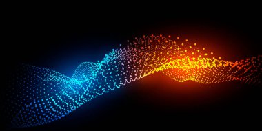 Teknoloji Arkaplanı. Moleküler Yapı. Bükülmüş sarmal. Parçacıklardan oluşan soyut siyah arkaplan .