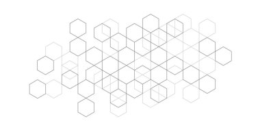 Beyaz arka planda altıgenler. Teknik çizimler. Geometrik eşkenarlar. Soyut teknikler..