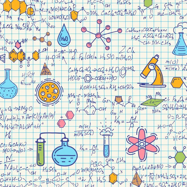 Szkolne Wzory Chemiczne Notebook Szkolnych Papierze Odręczne Formuły Tła Litery — Wektor stockowy