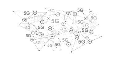 Yüksek hızlı internet 5G. Yeni mobil iletişim teknolojisi. Harita 5G Teknoloji arka planı. vektör.