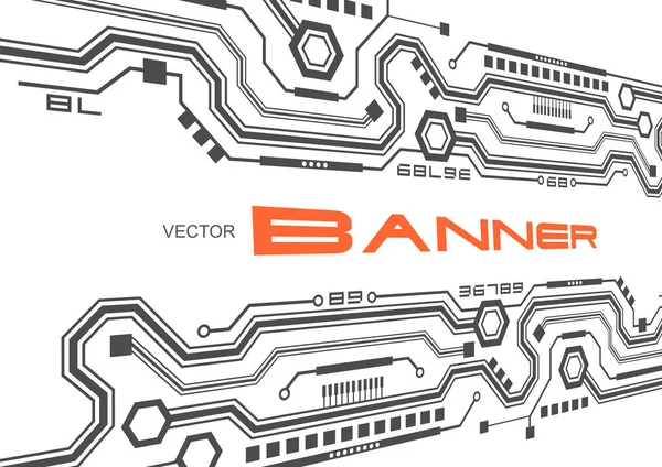 Technologischer Banner Hintergrund Elektronische Leiterplatte Auf Weißem Hintergrund Technische Zeichnung — Stockvektor