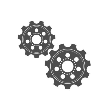 Dişli Simgesi. Beyaz arka planda çark. Yuvarlak bölümlerin dönme mekanizması..