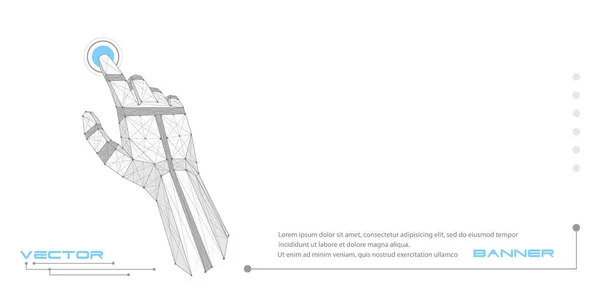 Brazo Robot Poligonal Mano Mecánica Presiona Botón Virtual Inteligencia Artificial — Vector de stock