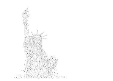 Çokgen Özgürlük Anıtı. New York simgesi. Amerikan sembolü. düşük polimer siyah çizgiler ve noktalar. Vektör illüstrasyonu.