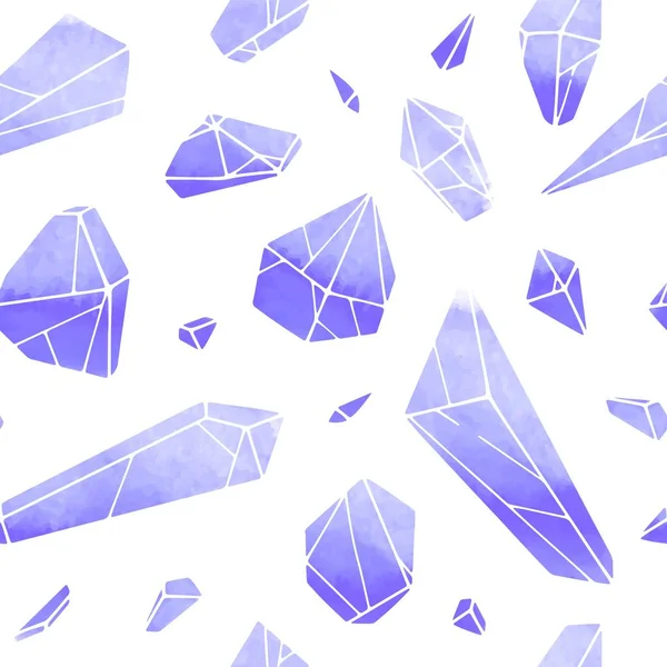Crystal Vektor Akvarell Mönster Vit Bakgrund Uppsättning Blå Kristaller Hand — Stock vektor