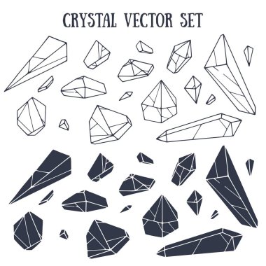 Kristal vektör yazı ile ayarla. Siyah ve beyaz kristaller elle çizilmiş. Kristal ince çizgi ve katı kristaller ayarlayın. Anahat işareti kiti taş. Kumaş ve sarma için ideal.