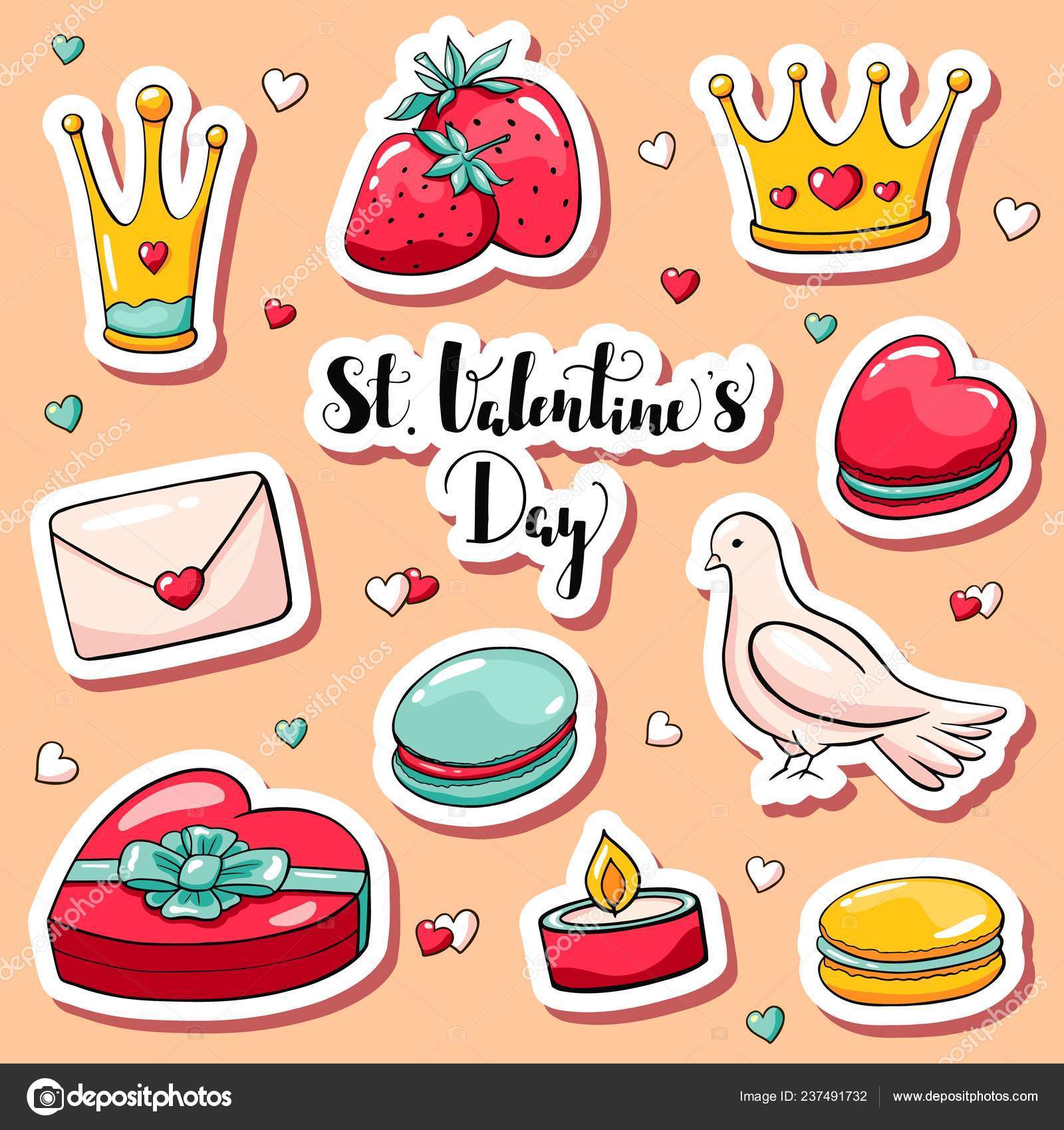 Cute Valentine's day stickers in doodle style. 