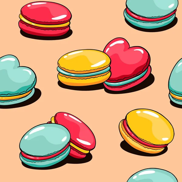 Padrão Desenho Animado Vetorial Sem Costura Com Macaroons Padrão Dia — Vetor de Stock