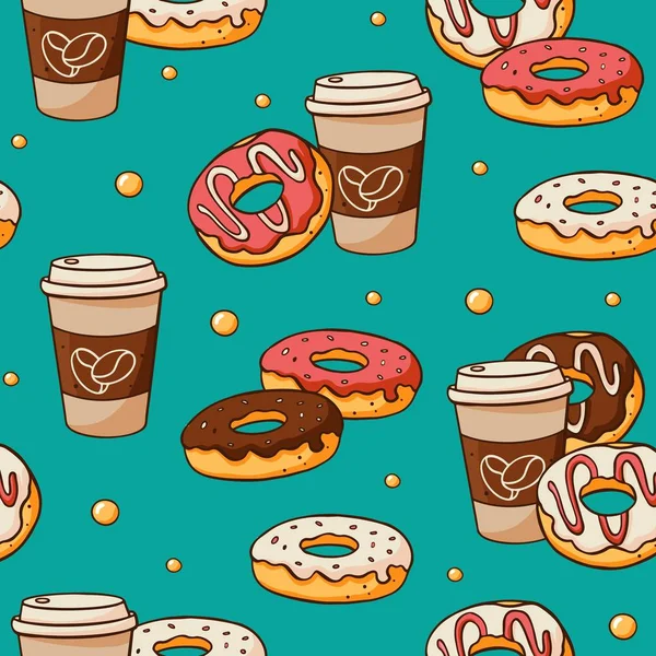 Seamless pattern with cute doodle hand drawn elements: donut and coffee. Cute vector cartoon background. Perfect for wrapping, fabric and cafe menu backdrop. - Stock Image - Everypixel Seamless pattern with cute doodle hand drawn elements: donut and coffee. Cute vector cartoon background. Perfect for wrapping, fabric and cafe menu backdrop. - Stock Image - Everypixel