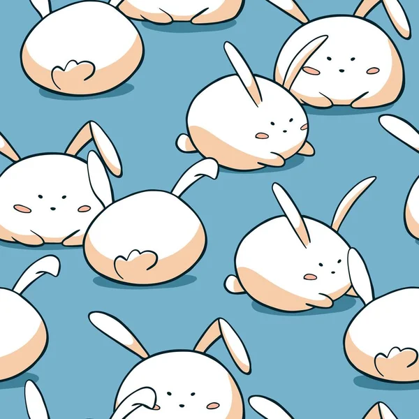 Söt påsk sömlösa mönster. Feta kaniner bakgrund. Handritade Doodle Bunny karaktärer. — Stock vektor