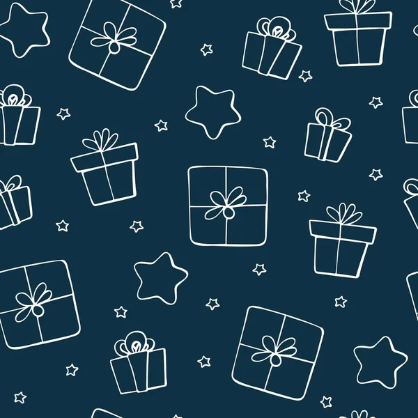 Sevimli doodle Noel elemanları. Vektör el çizilmiş illüstrasyon. Noel deseni sunar. Baskılı, kumaş, sarma ve kartlar için tasarım. Çeşitli renkli hediyeler.