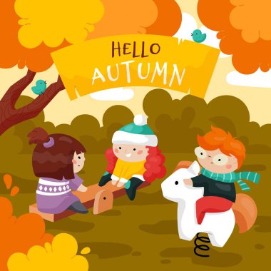 Çocuk parkında oynayan bir grup çocuğun vektör çizimi