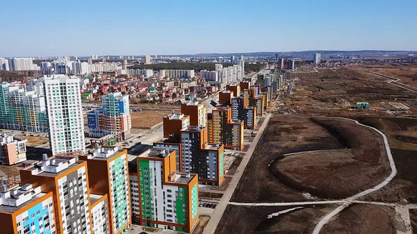 Span along new and under construction houses, Akademicheskiy district. Ekaterinburg, Russia