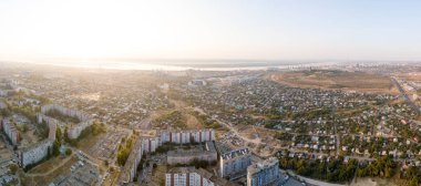 Volgograd Panoraması şafakta. Rusya
