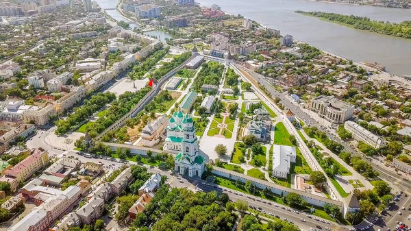 Widok Lotu Ptaka Kremla Astrakhan Historyczne Architektoniczne Kompleksu Rosja Astrachań — Zdjęcie stockowe