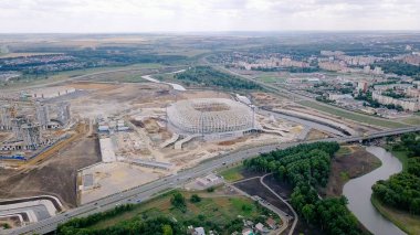 Rusya, Saransk - 25 Ağustos 2017: Rusya 2018 Dünya Kupası yer. Saransk şehri, stadyum inşaatı görünümünü  