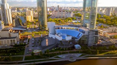 Rusya, Ekaterinburg - 7 Haziran 2018: Yekaterinburg, Dron gelen Yeltsin Merkezi'nde  