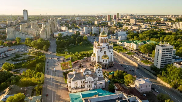 Kyrkan Blodet Allhelgona Mark Ryska Namn Flygfoto Drönare Yekaterinburg Ryssland — Stockfoto