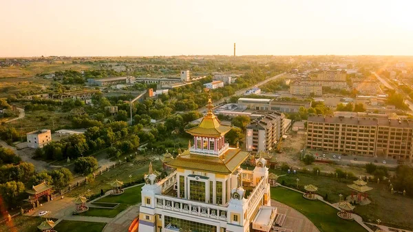 Golden Abode Buddha Shakyamuni Sunrise Largest Buddhist Temple Republic Kalmykia — Stock Photo, Image