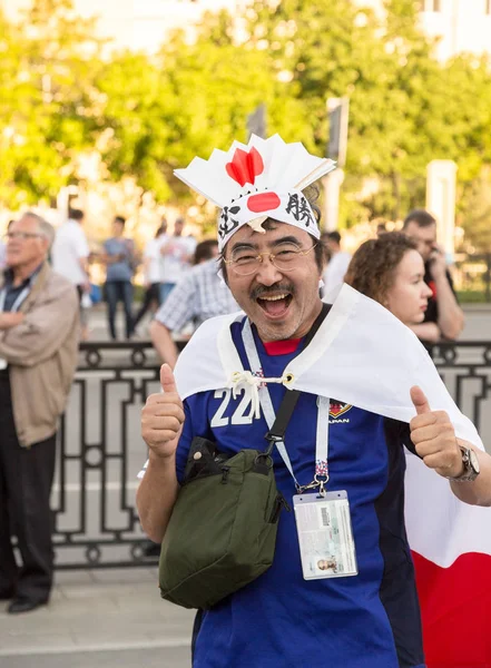 Rosja Jekaterynburg Czerwca 2018 Kibiców Przed Meczem Sinigal Japonia Pobliżu — Zdjęcie stockowe