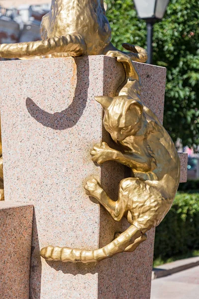 Russland Tjumen Juli 2018 Skulptur Der Katze Platz Der Sibirischen — Stockfoto