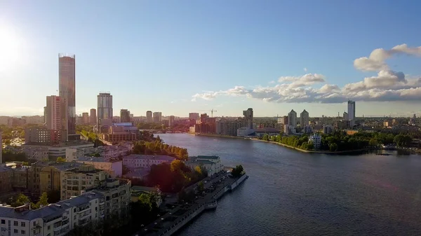 Embankment Del Estanque Central Centro Histórico Ciudad Ekaterimburgo Rusia Dron — Foto de Stock