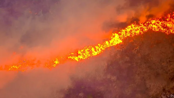 Ein Großes Feuer Das Trockene Gras Brennt Viel Rauch Ekaterinburg — Stockfoto