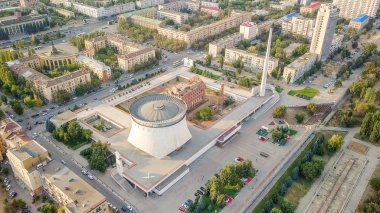 Rusya, Volgograd - 28 Ağustos 2017: Müzesi-rezerv Stalingrad Savaşı Volgograd içinde karmaşık müzesidir. (Gergardt Fabrikası (Grudinina) ve Stalingrad Muharebesi Panorama Müzesi )  