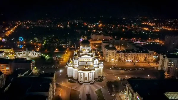 Katedrála Spravedlivého Bojovníka Feodor Ushakov Ohledem Noční Světla Saransk Rusko — Stock fotografie