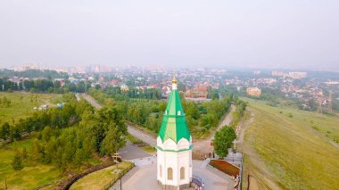 Paraskeva Pyatnitsa Şapel. Krasnoyarsk ve sembolü şehir ana müteşekkil Dron üzerinden  