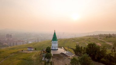 Paraskeva Pyatnitsa Şapel. Krasnoyarsk ve sembolü şehir ana müteşekkil Dron üzerinden  