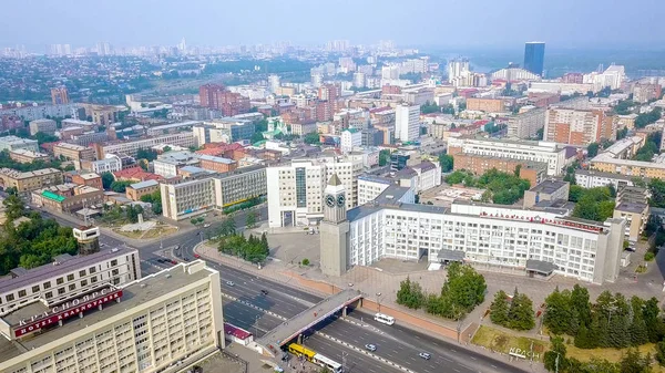 Rusko Krasnojarsk Července 2018 Městské Hodiny Divadelní Náměstí Městská Správa — Stock fotografie