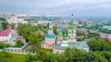 Rusya, Irkutsk. Kutsal Haç Kilisesi, Ortodoks Kilisesi, Protestan Kilisesi, Dron  