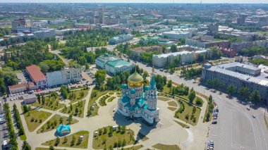 The Cathedral of the Assumption of the Blessed Virgin Mary, panoramic views of the city. Omsk, Russia, From Dron   clipart