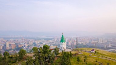 Paraskeva Pyatnitsa Şapel. Krasnoyarsk ve sembolü şehir ana müteşekkil Dron üzerinden  