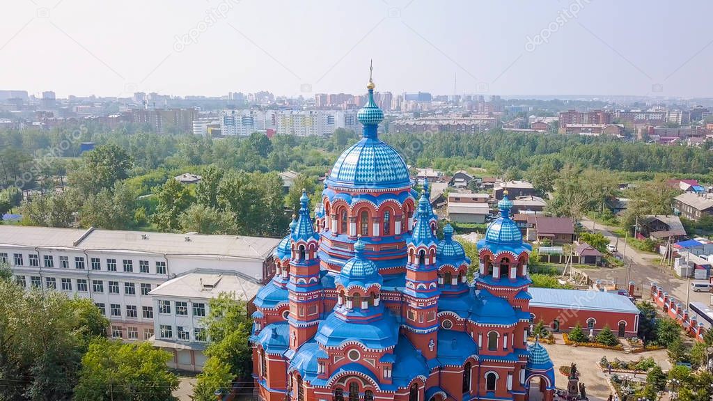 Russia, Irkutsk. Church of the Icon of the Mother of God of Kazan in Craft Sloboda. Orthodox church, Protestant church, From Dron  