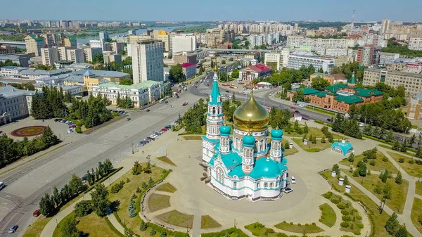 Catedral Asunción Santísima Virgen María Vistas Panorámicas Ciudad Omsk Rusia —  Fotos de Stock