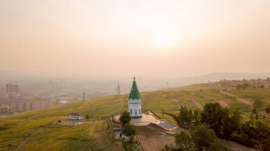 Paraskeva Pyatnitsa Şapel. Krasnoyarsk ve sembolü şehir ana müteşekkil Dron üzerinden  