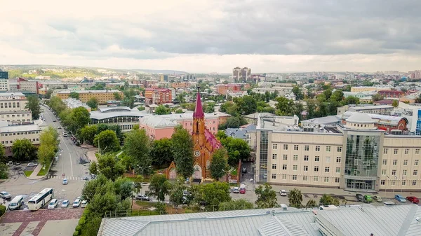 Venäjältä Irkutskista Urkuhuone Irkutskin Alueellinen Filharmonikko Roomalaiskatolinen Kirkko Dron — kuvapankkivalokuva